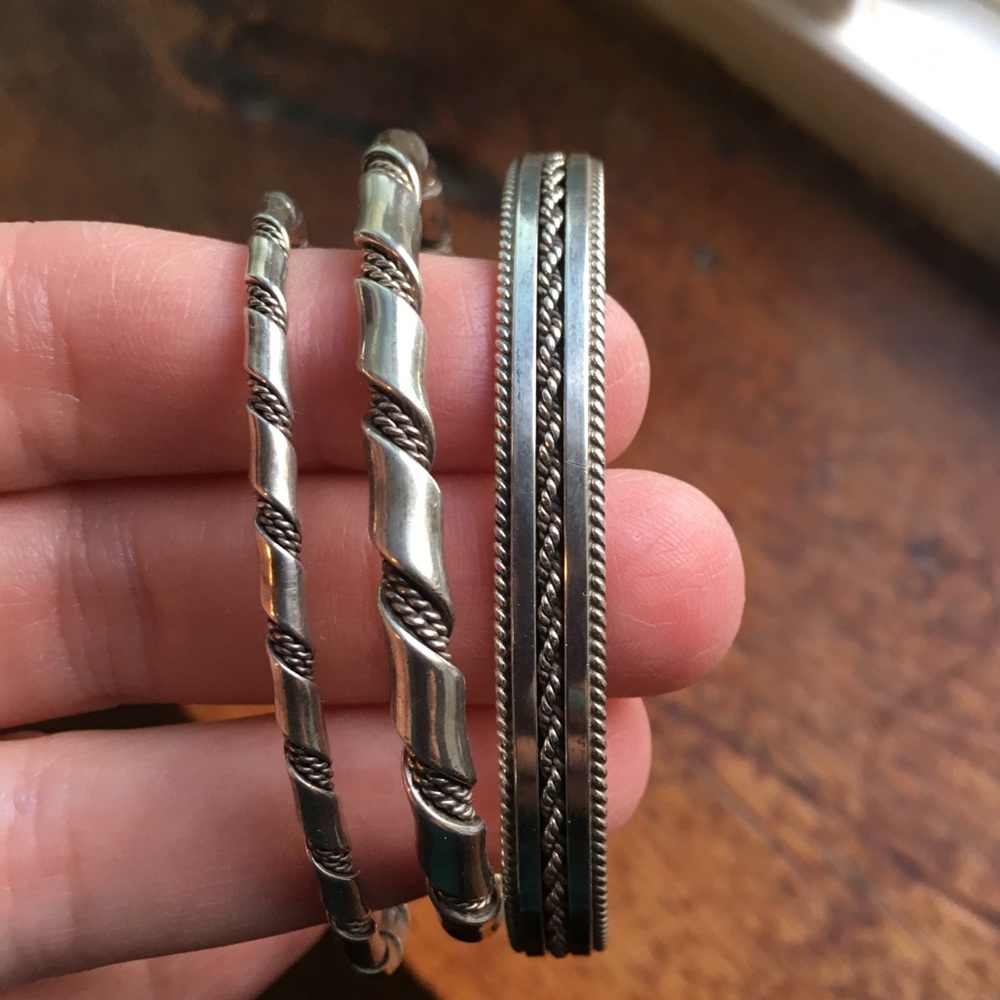 Spiral sterling silver bracelets (set of 3)